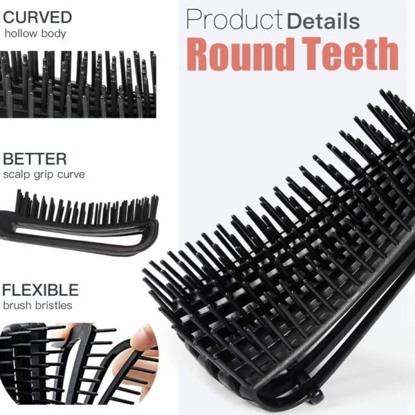 5 Pcs Detangling Brush Set Cushion Nylon Bristle Shampoo Brush Dual Edge Teasing Comb (Black-1)