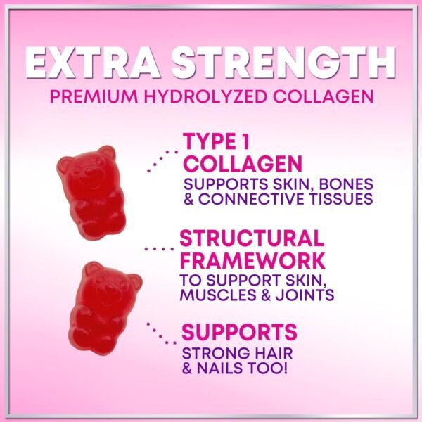71YvNJLzi7L._AC_SL1500_.jpg Collagen Peptide Gummies for Women with Biotin - Hydrolyzed Collagen for Hair, Skin, Nail, Bone Health & Joint Support - Extra Strength Best Peptides Supplement for Women & Men, Non-GMO - 60 Gummies