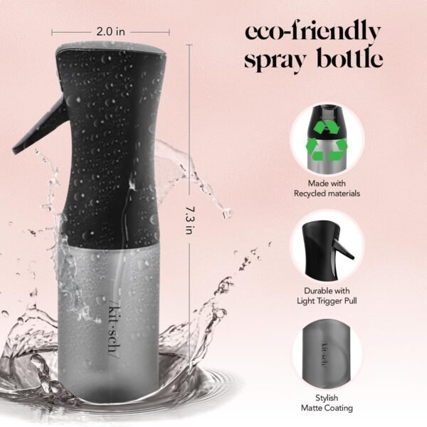 Kitsch Continuous Spray Bottle for Hair – Fine Mist Water Mister & Water Spray Bottle – Recycled Hair Spray Bottle – Spray Bottles for Cleaning, Styling, Plants & More – Black, 150ml