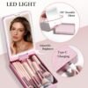71YxE3cMdML._SL1500_.jpg Makeup Brushes with Case, 20PCs Travel Makeup Brush Set, Foundation Concealer Blush Eyeshadow Brush Set Contour Powder Eyebrow Eyelash Brush Kit with Led Light Mirror Holder & 2 Powder Puff-Pink
