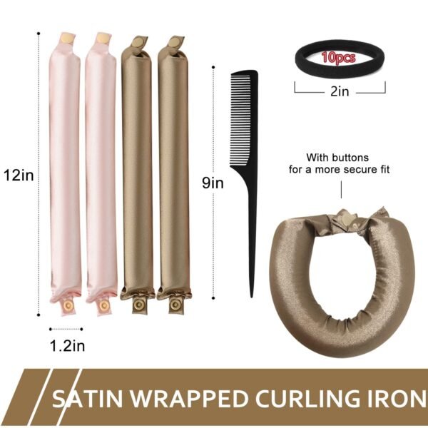 71Z-8Ye3C3L._SL1500_.jpg Satin Heatless Hair Curler, 16 Piece Set, Overnight Heatless Curls, Not easy to slip Heatless Curling Rod You Can Sleep In, Soft Silk DIY Hair Styling Tools Kit, Silk Bonnet for Sleeping-Khaki
