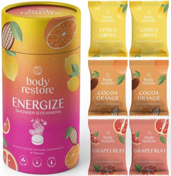 Body Restore Shower Steamers Aromatherapy 6 Pack - Birthday Gifts for Women, Men, Travel Essentials, Stress Relief, Relaxation, Self Care - Citrus