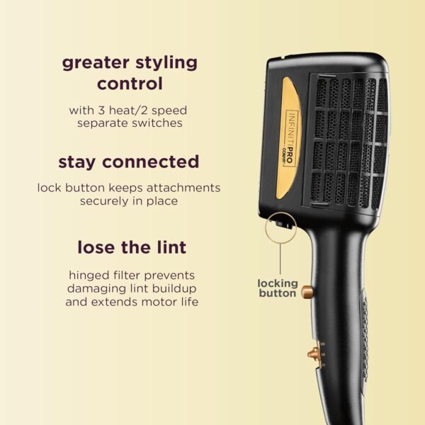 71ZDoi04wIL._SL1500_.jpg INFINITIPRO BY CONAIR 3-in-1 Styling Hair Dryer, 1875W Hair Dryer and 3 Attachments