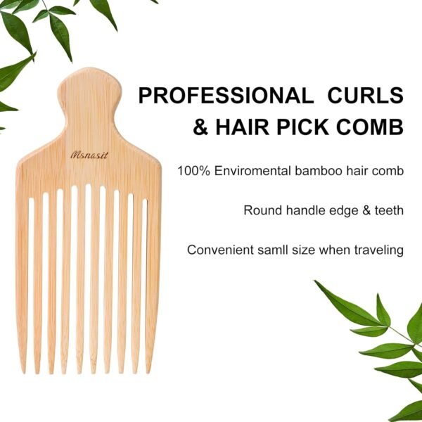 71ZTdvhi1TL._SL1500_.jpg Bamboo Hair Pick for Curly Hair, Premium Wide Tooth Detangling Comb with Ergonomic Handle, Natural Volume & Styling Tool for Men Women