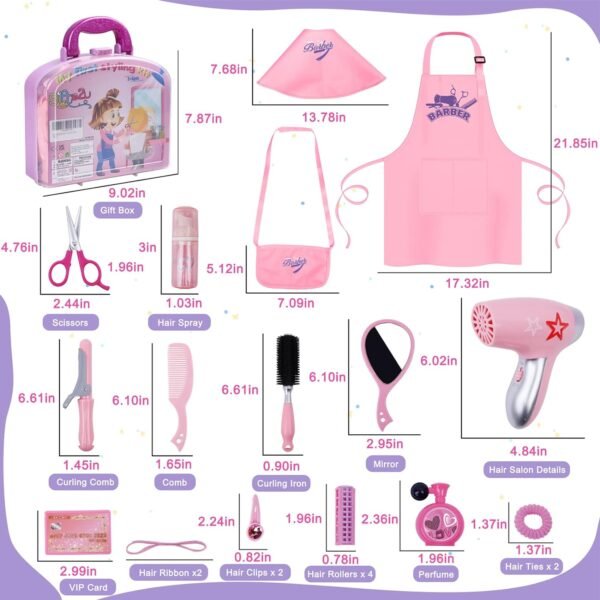71ZX5MIhcZL._AC_SL1500_.jpg Gifts2U Girls Beauty Salon Set, 23 Pcs Kids Beauty Salon Toy Kit Pretend Hair Styling Set for Girls with Blow Dryer, Barber Costume Apron, Scissors and Stylist Accessories
