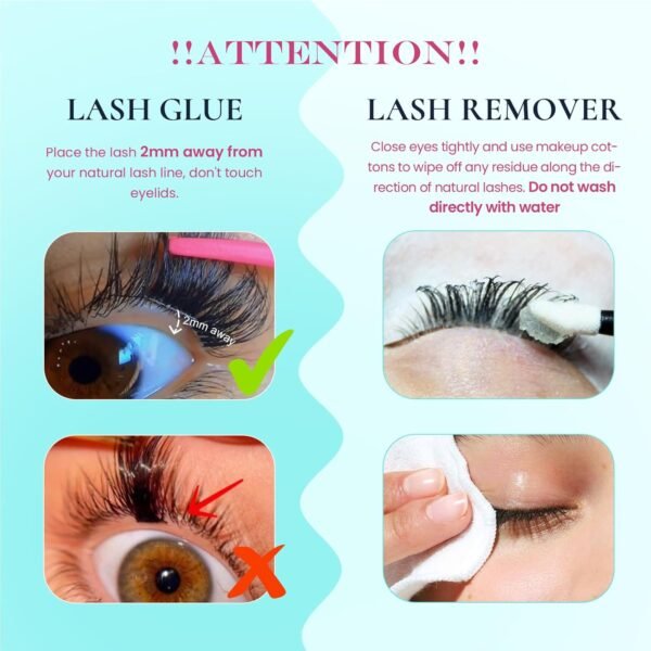 Semi-permanent 2 Weeks Lash Cluster Glue and Remover Kit for Eyelash Clusters Strong Hold Long Lasting Waterproof Eyelash Glue Remover for DIY Lash Extensions with Lash Extension Supplies