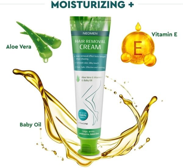Hair Removal Cream for Men & Women : Painless Depilatory for Sensitive Skin & Intimate Areas, Moisturizing with Aloe Vera & Vitamin E, Safe for Face, Underarms, Bikini, Arms, Legs