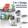 Shower Caddy Adhesive Shower Organizer 7-Pack, Rustproof Stainless Steel Bathroom Shelves, Large Capacity No-Drill Rack Storage Accessories with Soap Dish Toothbrush Holder &24 Hooks Home Decor