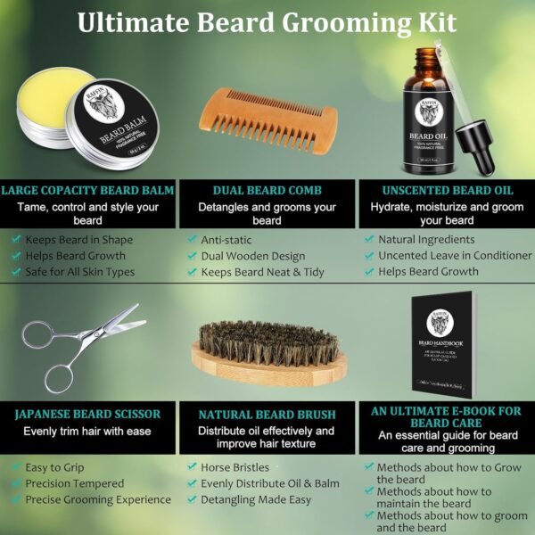 Mens Gifts - Beard Kit with Oil, Balm, Brush, Comb, Scissors, E-book, Outfits Men's Grooming Routine, Anniversary & Birthday Gifts for Men, Him, Husband, Boyfriend, Son, Male Friend, Brother, Dad
