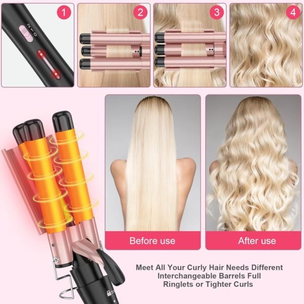 71ZvDXnPjcL._AC_SL1500_.jpg Curling Wand Set, Curling Iron Interchangeable 3 Barrel Wand Curler with Ceramic Tourmaline Professional 5 in 1 Wand Curling Iron,for Women with Curler and Waver