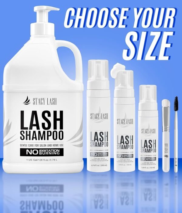 71ZxfR8s5OL._SL1500_.jpg STACY LASH Eyelash Extension Shampoo + Brush / 1.69 fl.oz / 50ml / Eyelid Foaming Cleanser/Wash for Extensions & Natural Lashes/Safe Makeup Remover/Supplies for Professional & Home Use