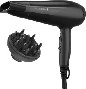 71ZyHPCc7wS._AC_SL1500_.jpg Remington Damage Protection Hair Dryer with Ceramic Ionic Tourmaline Technology, Black, Diffuser and Concentrator, 3 Piece Set