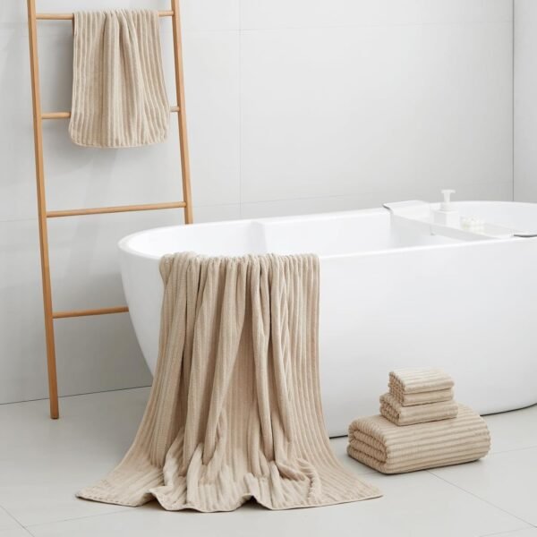 Extra Large Bath Towel Set of 6 (40"x80"),Oversized Bath Sheet Super Soft Highly Absorbent Microfibers Quick Dry Luxry Shower Towel for Bathroom Spa Gym Hotel Yoga(Beige, 6Piece)