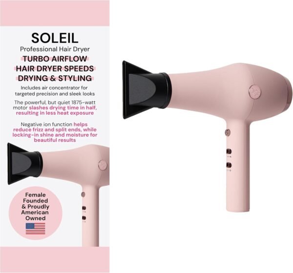 71a0kbBTRtL._AC_SL1500_.jpg L'ANGE HAIR Soleil Professional Hair Dryer | 3 Heat Settings & 2 Airflow Settings | Cool Shot Locks-in Style | Professional Length Cord | Best Lightweight Hair for Smooth Blowouts (Blush)