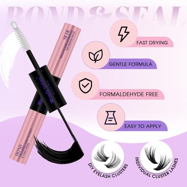 71a7hSuTEnL._SL1500_.jpg Lash Bond and Seal Waterproof Cluster Lash Glue for Eyelash Extensions Strong Hold 72 Hours High Adhesive Gentle Non-Irritating 2-in-1 Bond and Seal Use at Home by Wendy Lashes(Black,5ml+5ml)