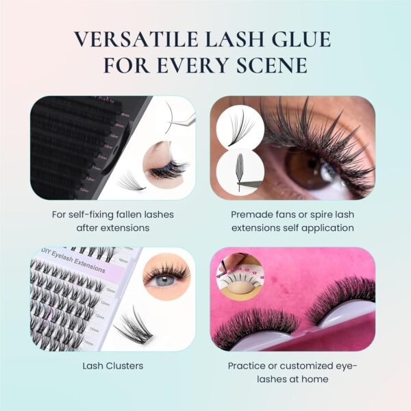 Semi-permanent 2 Weeks Lash Cluster Glue and Remover Kit for Eyelash Clusters Strong Hold Long Lasting Waterproof Eyelash Glue Remover for DIY Lash Extensions with Lash Extension Supplies