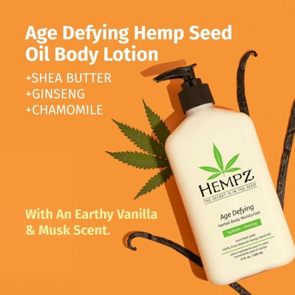 Hempz Age-Defy Body and Hand Lotion for Dry Skin, for Cracked & Crepey Skin, Quick Absorption Moisturizer, Large 17 oz