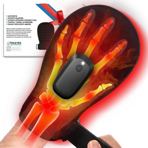 Wireless Red & Near-Infrared Light Therapy Glove for Hands – Arthritis, Sore Muscles Relief | 30 Red & Near-Infrared LEDs | Breathable | Auto 20-Min Shut-Off