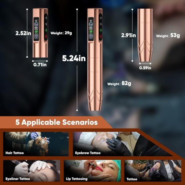 Microblading Kit - Professional Complete Wireless Tattoo Gun Kit with 2Pcs Battery, 20Pcs Needles, Semi-Permanent Makeup Microblading Supply Set for Eyebrow, Lip, Eyeliner (Rose Gold)