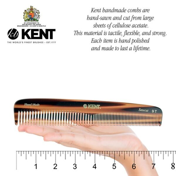 71aRzAF8i2L._SL1500_.jpg Kent 9T Double Tooth Dressing Table Comb, Tortoise Fine and Wide Tooth Coarse/Fine Dresser Comb for Hair, Beard, Mustache Styling, Grooming - For Men, Women, and Kids, Made in England