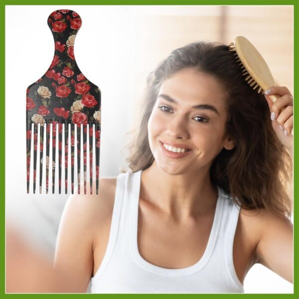 71adUBtGxEL._SL1500_.jpg Wide Tooth Afro Hair Pick Comb, Hair Styling Tool for Men Plastic Flower Pattern, 7.5 Inch Beauty