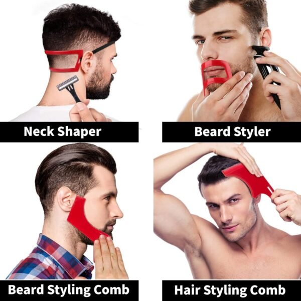 71akQaReM5L._SL1500_.jpg Beard Hairline Shaping Tool Kit for Men, Beard Shaping Tool Kit Beard Styling Cutting Hairline Grooming Red Plastic Beard Template Set