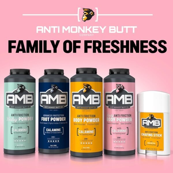 Anti Monkey Butt Body Powder for Women - Talc-Free, Anti-Chafing, Odor Control, & Sweat-Absorbing Powder for Foot, Inner Thighs, & Full Body - with Calamine - Hypoallergenic Formula - 8 oz