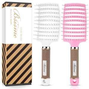 71at9fUC9S._SL1500_.jpg Hair Brush Set, Curved Vented Detangling Hair Brushes for Women Men Kids, Professional Vent Styling Brush for Wet Dry Curly Thick Straight Hair Fast Blow Drying Brush (Pink+ White)
