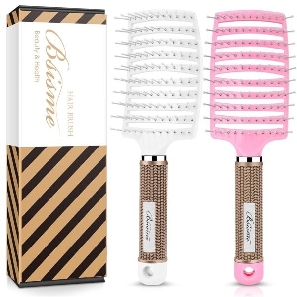 71at9fUC9S._SL1500_.jpg Hair Brush Set, Curved Vented Detangling Hair Brushes for Women Men Kids, Professional Vent Styling Brush for Wet Dry Curly Thick Straight Hair Fast Blow Drying Brush (Pink+ White)