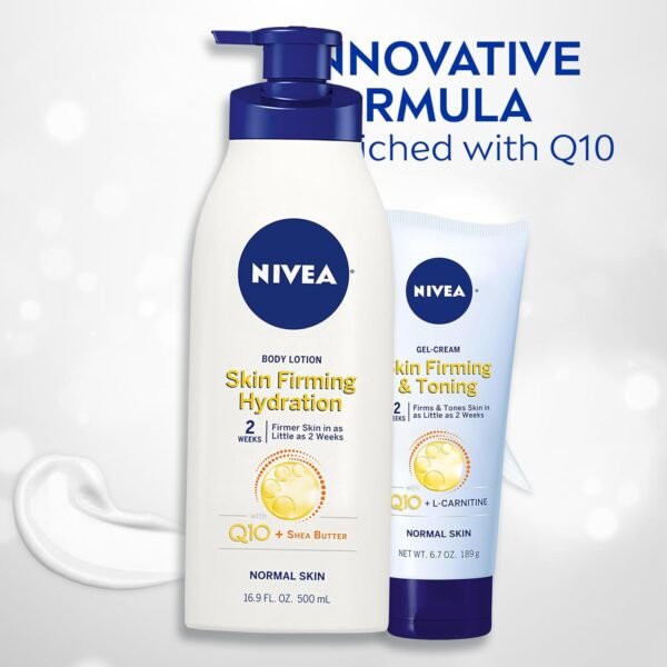 NIVEA Sheer Hydration Skin Firming Body Lotion (16.9 Fl Oz) + Skin Firming & Toning Body Gel Cream with Hyaluronic Acid (6.7 Oz), Enriched with Q10 and Vitamin C