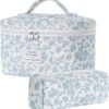 71avOJriKL._AC_SL1500_.jpg Floral Makeup Bag, Quilted Makeup Bag Set, Cotton Cosmetic Bag, Flower Travel Toiletry Bag, Coquette Aesthetic Floral Toiletry Organizer Bag