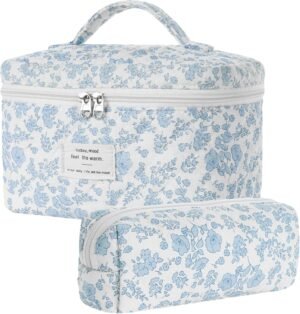 71avOJriKL._AC_SL1500_.jpg Floral Makeup Bag, Quilted Makeup Bag Set, Cotton Cosmetic Bag, Flower Travel Toiletry Bag, Coquette Aesthetic Floral Toiletry Organizer Bag