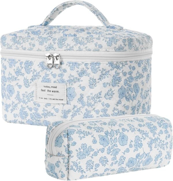 71avOJriKL._AC_SL1500_.jpg Floral Makeup Bag, Quilted Makeup Bag Set, Cotton Cosmetic Bag, Flower Travel Toiletry Bag, Coquette Aesthetic Floral Toiletry Organizer Bag
