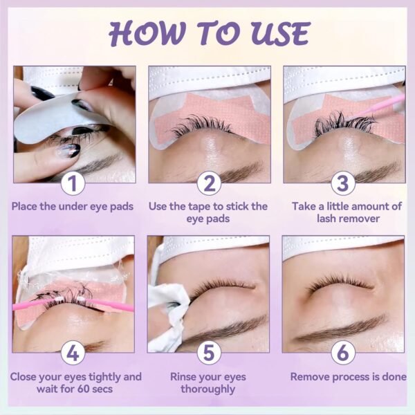 Eyelash Remover for Extensions, Eyelash Extension Remover Rose Scent, Lash Remover for Lash Extensions with Eye Pads, Non-Irritating, No Residual Fast Remover Kit (10g)