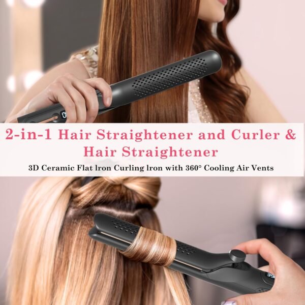 71axxGeK-EL._AC_SL1500_.jpg Hair Straightener and Curler 2-in-1, 360° Airflow Styler Curling Iron, 1.25 Inch Curling Wand, 20 Million Negative Ion Hair Care, 5 Temps & Auto Off, Dual Voltage (Black)