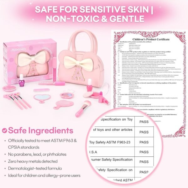 Kids Real Makeup Kit for Girls - 18Pcs Non-Toxic Washable Make Up Toys with Initial Toddler Purse - Personalized Birthday Gifts for Age 3 4 5 6 7 8 9 10 Years Old Girls Vanity Set - A