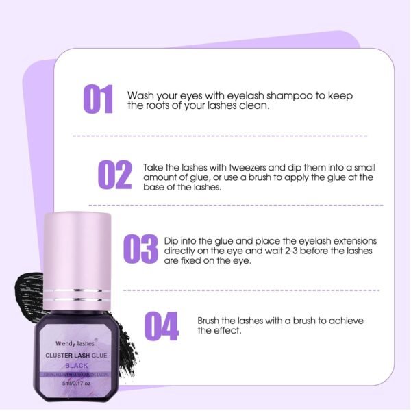 71b1t8SQknL._SL1500_.jpg Cluster Lash Glue Black 2-3s Fast Drying,Long Lasting Strong Hold,Waterproof,DIY Individual lash Extension-Glue by Wendy Lashes(5ML)