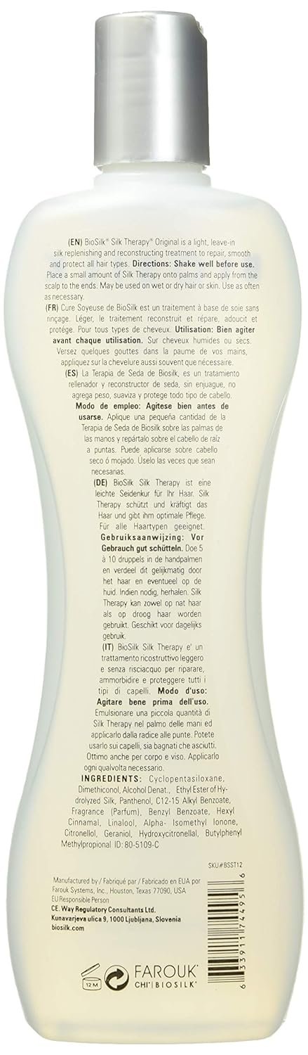 BioSilk Silk Therapy Original Cure, Reconstructing Treatment For Adding Shine & Helping Prevent Split Ends, Sulfate, Paraben, & Cruelty-Free, 12 Oz