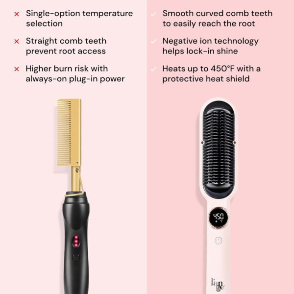 L'ANGE HAIR Smooth It 2-in-1 Digital Hair Straightener Comb with Adjustable Temperature Setting | Hot Comb Straightener for Frizz-Free, Sleek Styles on All Hair Types | (Blush)