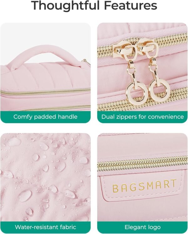 BAGSMART Travel Makeup Bag with Jewelry Organizer, Portable Make Up Bag, Puffy Wide-Opening Cosmetic Storage Pouch for Women’s Toiletries and Travel Essentials (Black)