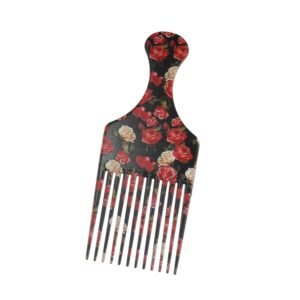 71bJjgDMWBL._SL1500_.jpg Wide Tooth Afro Hair Pick Comb, Hair Styling Tool for Men Plastic Flower Pattern, 7.5 Inch Beauty