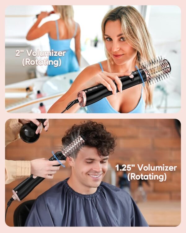 Terviiix 4-in-1 Hot Air Rotating Blow Dryer Brush Kit – 1000W with Rotatable Round Brushes (2 Sizes), Oval Volumizer, and Diffuser – Ideal for Curly Hair, with Arthritis-Friendly Big Buttons, Black