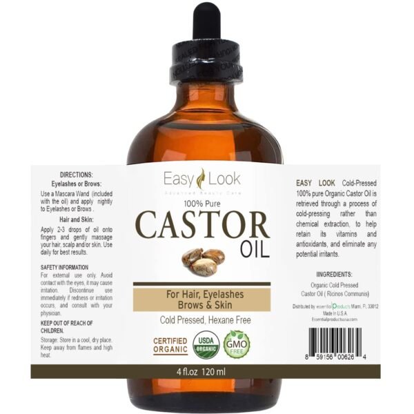 71bVERO3gUL._SL1500_.jpg Castor Oil 4oz, USDA Certified Organic 100% Pure, Stimulate Growth for Eyelashes, Eyebrows, Hair. Skin Moisturizer & Hair Treatment Starter Kit