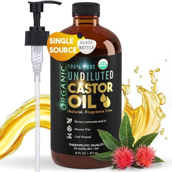71bYtdRv0nL._SL1340_.jpg BALM OF GILEAD Organic Castor Oil for Skin Hydration - Therapeutic Cold Pressed, USDA Certified 100% Pure, Glass Bottle - 16 oz Unrefined, Hexane Free, Castor Oil for Hair & Eyelashes Growth
