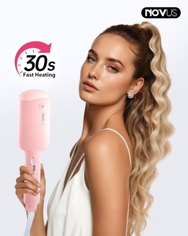 71bbNi8nLGL._AC_SL1500_.jpg NOVUS Waver Curling Iron, Beach Waves Curling Wand, Ionic Hair Waver with Anti-Scald Hair Crimper, Easy to Use, 2 Barrel Hair Crimper for Short Hair Women, Pink, 1.25 Inch