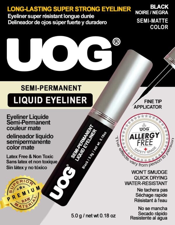 UOG Eyelash Adhesive Glue - Super Strong Hold for Up to 5 Days | Waterproof, Allergy-Free, and Odorless | Brush-On False Lash Extension Glue with All-in-One Formula | No Irritation or Itching (Black)