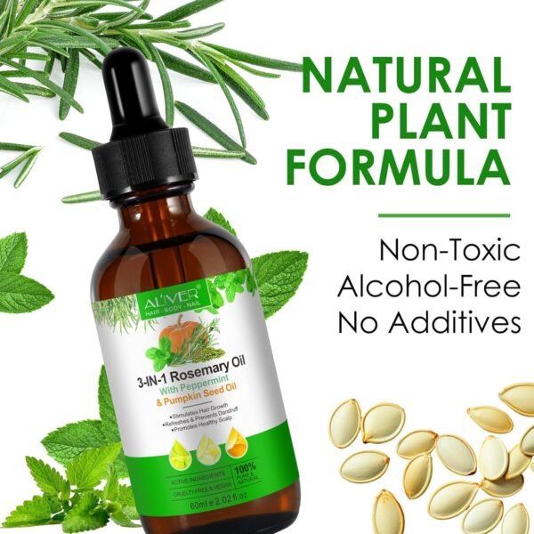 71bxLd1xP5L._SL1500_.jpg 3in1 Hair Growth Oil (Rosemary, Mint & Pumpkin Seed) - Natural Organic Cold-Pressed Hair Treatment for Hair, Skin, Eyelashes & Eyebrows Regrowth