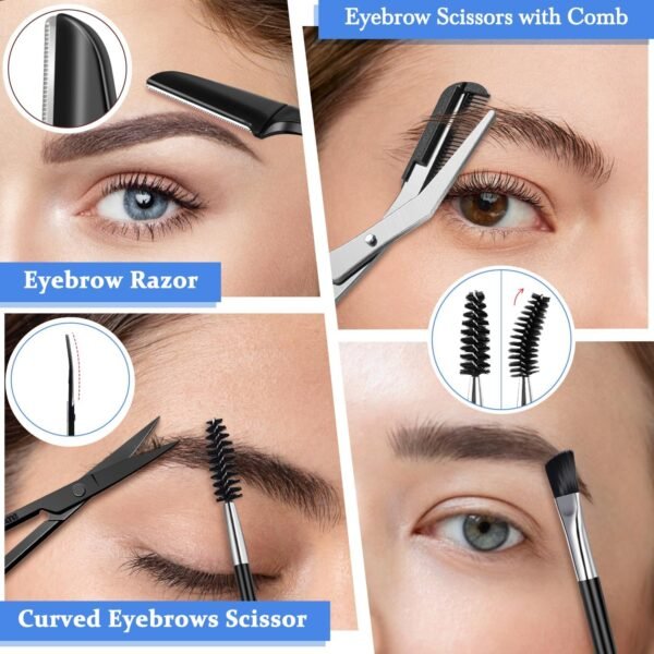 TsMADDTs Eyebrow Kit, 8 in 1 Eyebrow Trimmer Scissors, Tweezers for Women, Razor, Brush with Travel Bag, Tweezers Set for Women and Men, Professional Shaping Grooming Kit