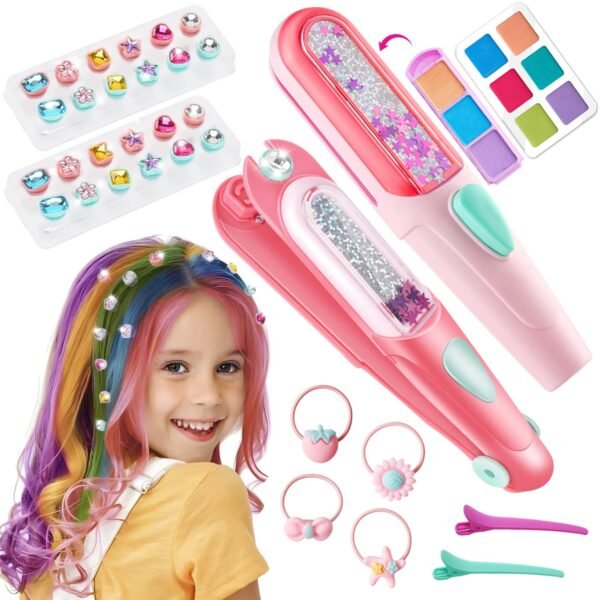 71c7JrBTelL._SL1500_.jpg Temporary Hair Chalk with Hair Gem Stamper Kit, Hair Styling Tool with REUSABLE Shining Diamonds, Washable Hair Chalk Hair Color Dye for Girls, Toys Gifts for Girls Ages 4 5 6 8-12