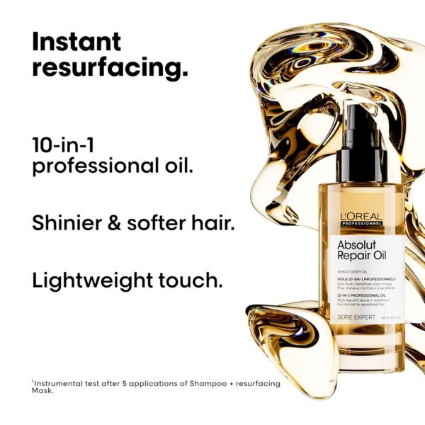 L'Oréal Professionnel Paris Absolut Repair 10-in-1 Oil – Nourishing Multi-Benefit Oil For Dry & Damaged Hair, Repairs Hair and Provides Shine